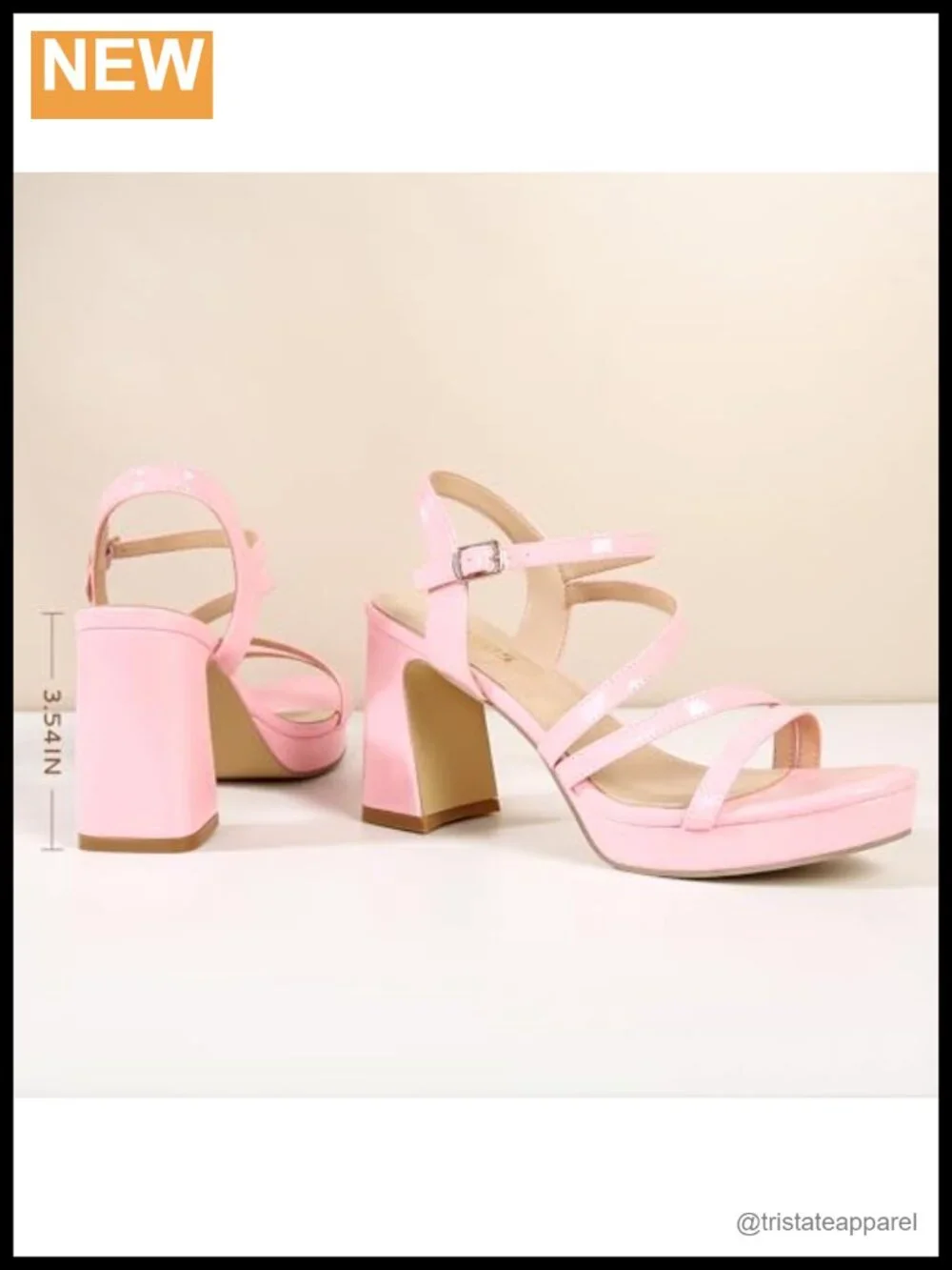 Platform Chunky Heels Ankle Strap Patent Leather PU Open Toe Dress Sandals